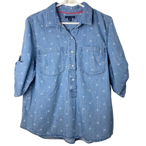 Tommy Hilfiger Chambray Anchor Print Button down - Picture 1 of 8